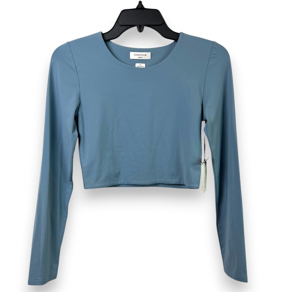NWT Aritzia Contour Cropped Crew Top Women Slab Blue Minimalist Athleisure Basic